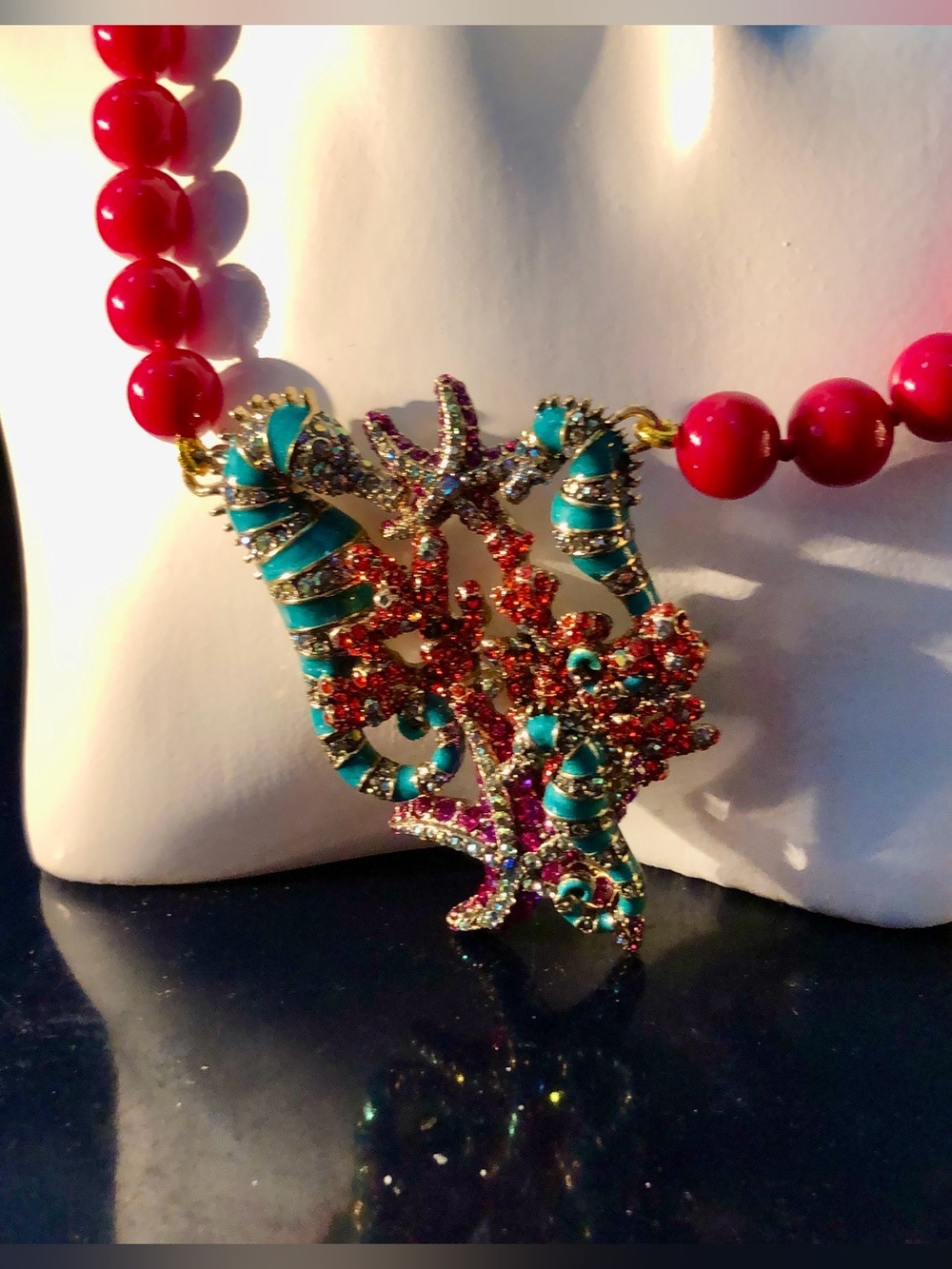 Heidi Daus “DEEP GUARDIANS” Turquoise & Coral Seaside  Necklace